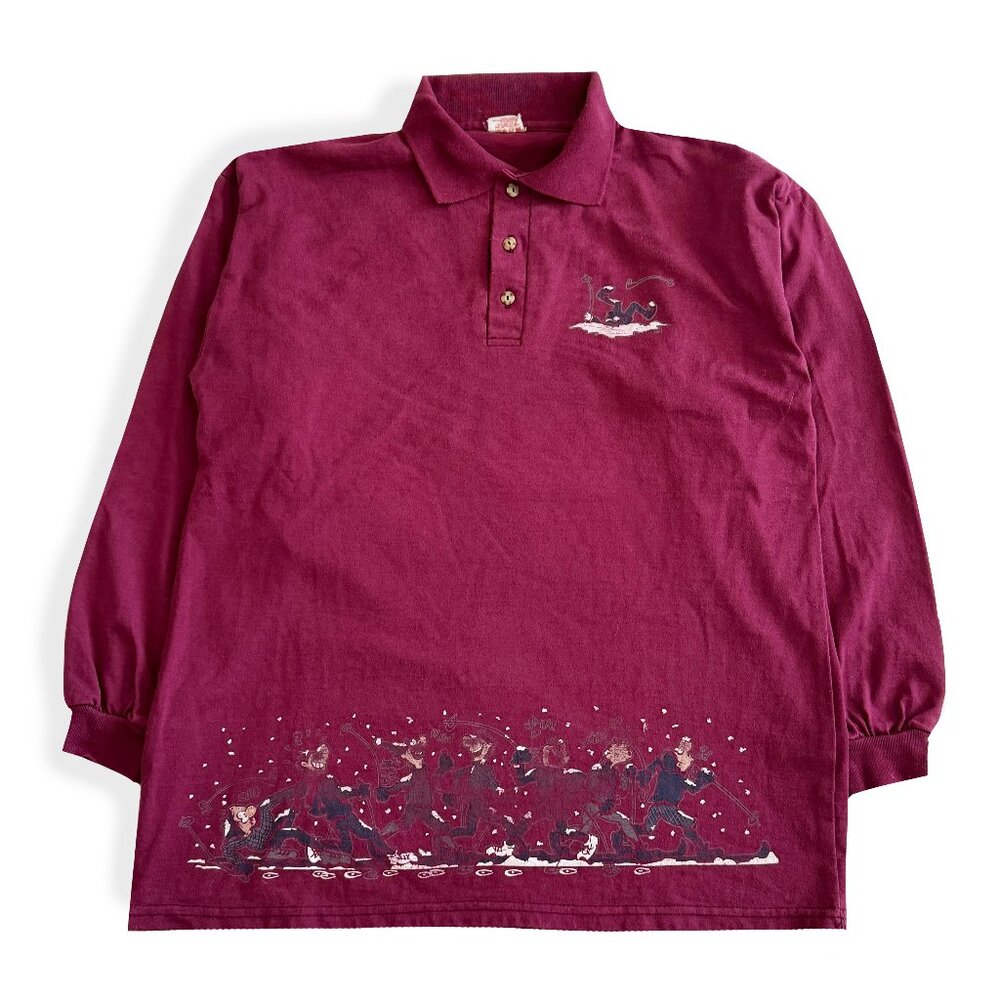 Vintage Mod, Skiing Long Sleeve Polo Shirt ✅